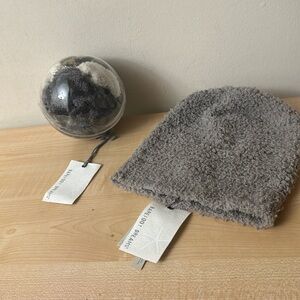 Barefoot Dreams Cozy Chic Boucle Pewter Beanie and Set of 3 Scrunchies Bundle